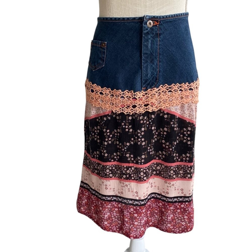 Silver Jeans Co VTG Made In Canada Floral Crochet Skirt S 7​